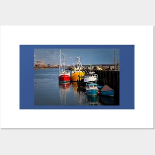 Fishing boats in harbour Posters and Art